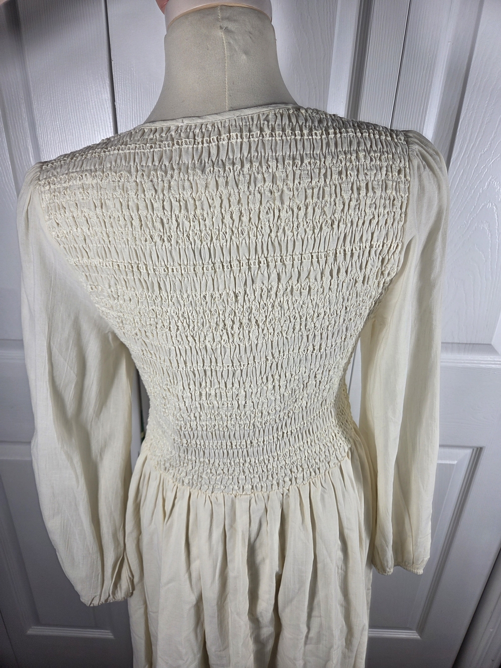 Bohme NWT Cream Smocked Midi Dress Long Sleeve Cottagecore M - Picture 6 of 14